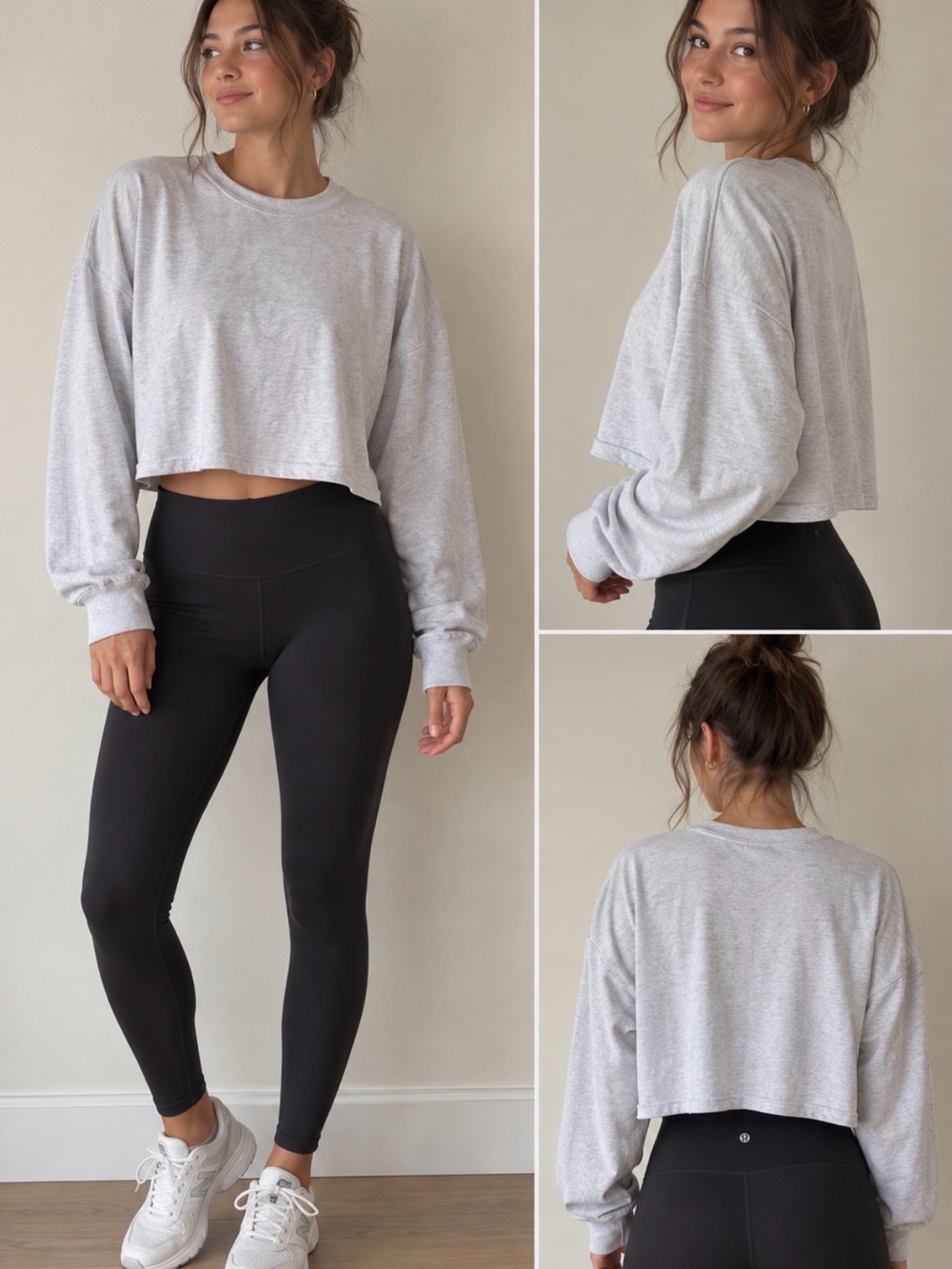 Calvin Klein Performance Heather Gray Cropped Long-Sleeve Top